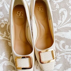 Cosy Island Cream Heels with Gold Buckle
